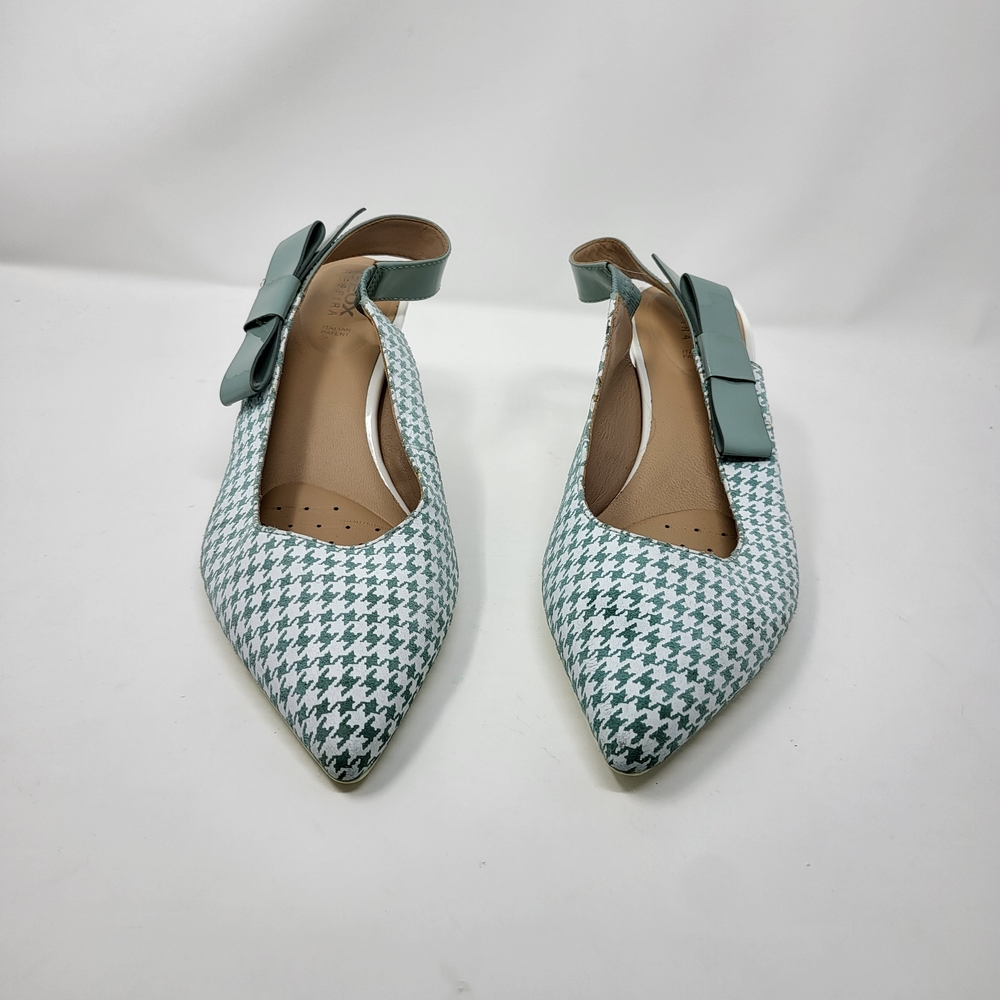 Geox Pointed Houndstooth Slingback Flats in Sage Green & White